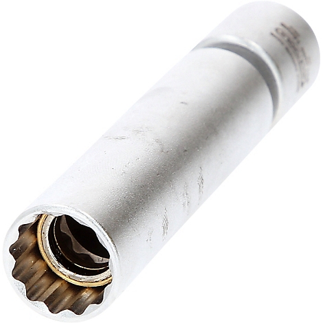 Langnuss, silberfarben, mit goldfarbenen Elementen.